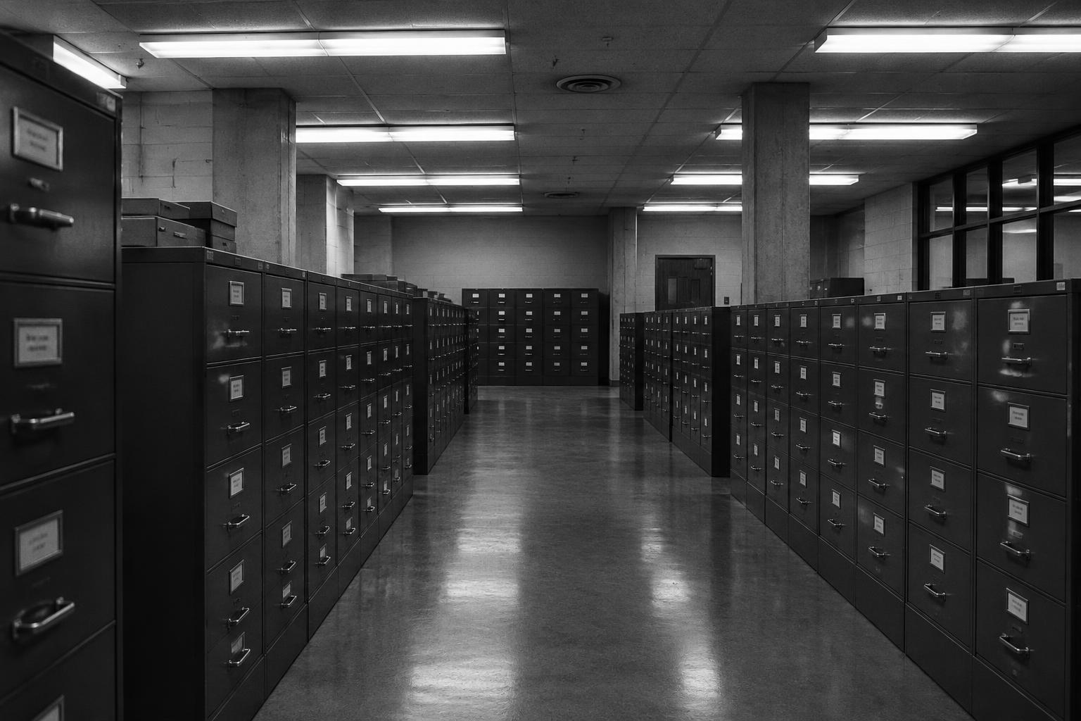 Rows of document cabinets in the corporate archive